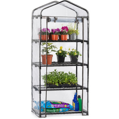 4 Tier Mini Greenhouse PVC Cover Garden Grow House Four Shelves Roll Door