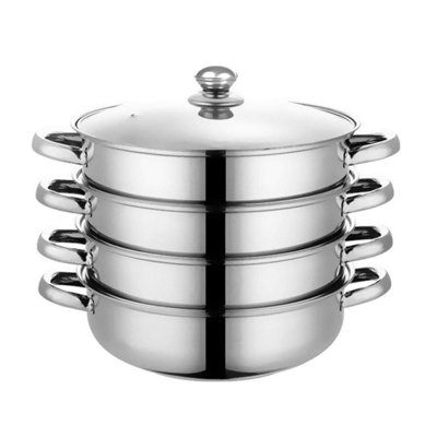 4-Tier Multi-Cooker Steamer Set with Non-Stick Base, Glass Lid, and ...
