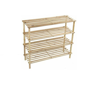 4 Tier Natural Wooden Entry Way Shoe Rack Storage Bench Durable & Sturdy Space Saver Perfect for Hallway Bedroom Organiser Holder - 5