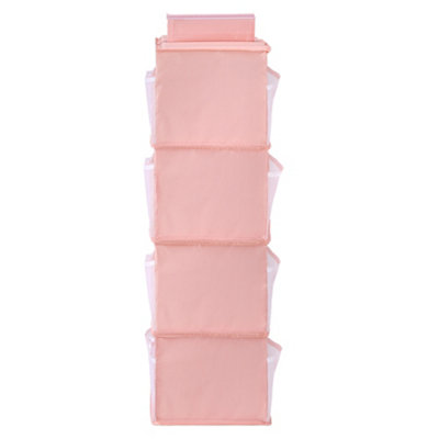 4 Tier Pink Hanging Wardrobe Storage Folding Clothing Organizer