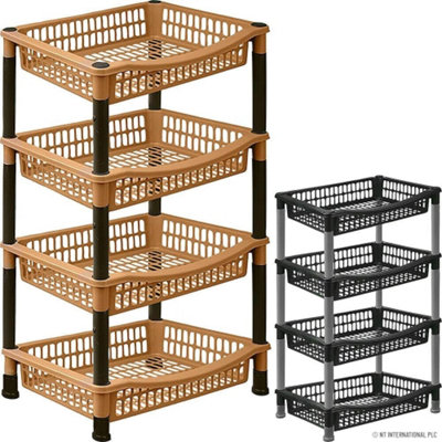 4 Tier Plastic Vegetable Rack Kitchen Storage Fruit Stacking Holder Organiser (Black)