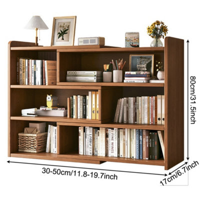 4-Tier Ret retractable Bookcase with Adjustable Width (30-50cm) Space-Saving MDF Corner Display Unit, Brown