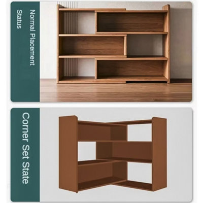 4-Tier Ret retractable Bookcase with Adjustable Width (30-50cm) Space-Saving MDF Corner Display Unit, Brown