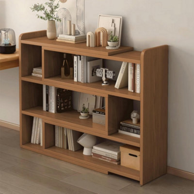 4-Tier Ret retractable Bookcase with Adjustable Width (30-50cm) Space-Saving MDF Corner Display Unit, Brown