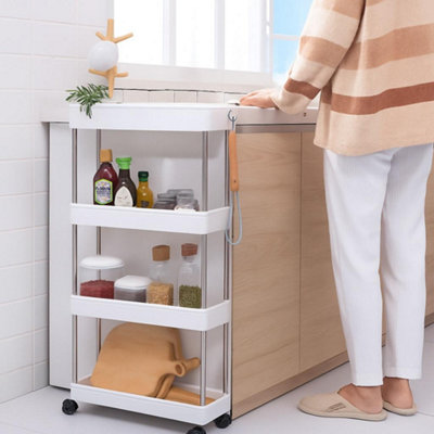 4 Tier Rolling Slim Storage Trolley Cart Slide Out Utility Rack with ...