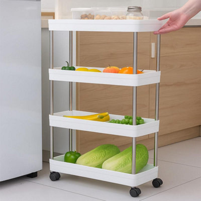 4 Tier Rolling Slim Storage Trolley Cart Slide Out Utility Rack with ...