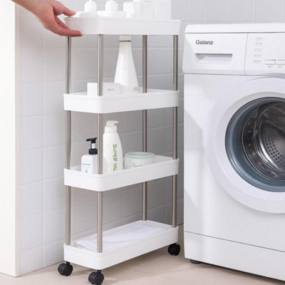 4 Tier Rolling Slim Storage Trolley Cart Slide Out Utility Rack with ...