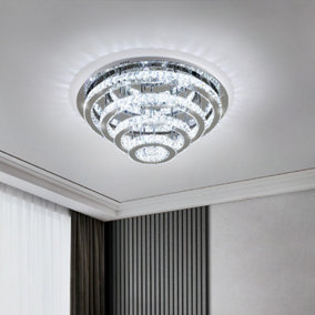 4-Tier Round Chic Crystal Flush Mount Ceiling LED Light Cool White Light 120W 80cm Dia