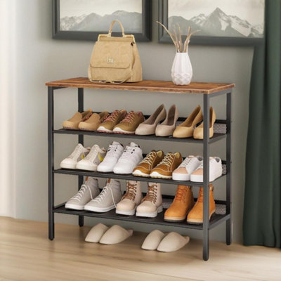 4-Tier Shoe Rack with 3 Adjustable Mesh Shelves