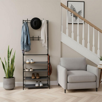4 Tier Shoe Rack with Coat Stand Space Saving Shoe and Accessory ...