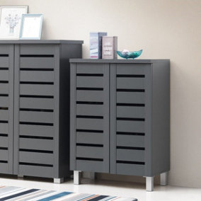 4 Tier Shoe Storage Cabinet 2 Door Cupboard Stand Rack Unit Dark Grey