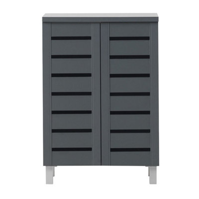 4 Tier Shoe Storage Cabinet 2 Door Cupboard Stand Rack Unit Dark Grey