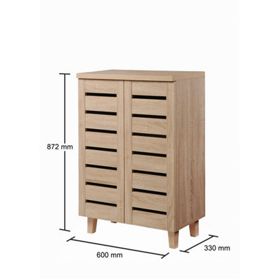 4 Tier Shoe Storage Cabinet 2 Door Cupboard Stand Rack Unit Sonoma Oak