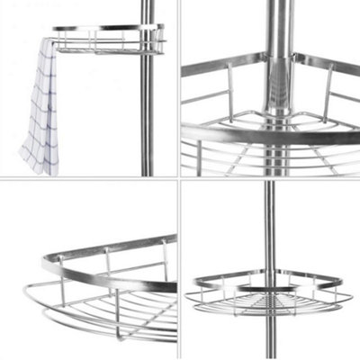 4 Tier Silver Metal Bathroom Corner Shelf Adjustable Caddy Storage Shower Organizer H 250 cm - 6
