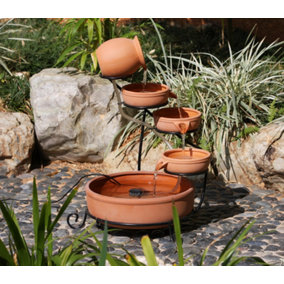 4 Tier Solar Powered Garden Patio Cascading Terracotta Pot Water Feature Weatherproof Resin