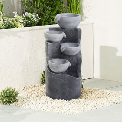 4-Tier Solar Powered Garden Water Fountain Rockery Decor with Warm Light 62cm H
