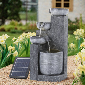 4-Tier Solar Powered Water Fountain Outdoor Garden Rockery Decor with Warm White Light 58cm (H)