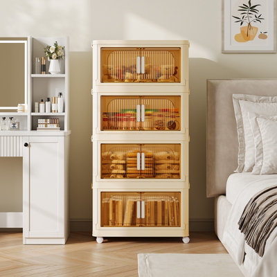 4 Tier Stackable Plastic Storage Bins with Lid and Wheels