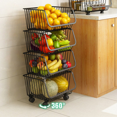 3 Tier Utility Cart Metal Wire Fruit Storage Cart with Wheels for Home,  Kitchen 