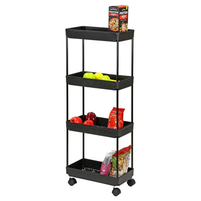 4 Tier Storage Rack on Wheels Rolling Utility Cart with Handle for ...