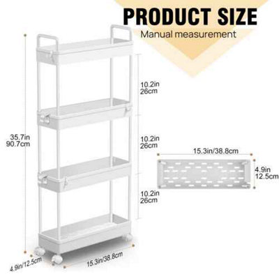 Giwil 4-Tier Slim Rolling Storage Cart For Kitchen Bathroom Organizer, Mobile Narrow Storage Cabinet Utility Cart With Wood Rack On Wheels For Pantry Laundry Small Space