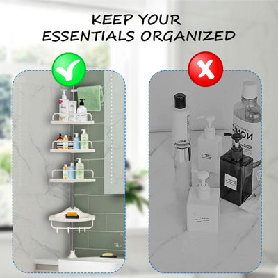 Buy 4-Tier Telescopic Corner Shower Caddy Bathroom Wall Shelf & Storage Organizer Silver at B&Q
