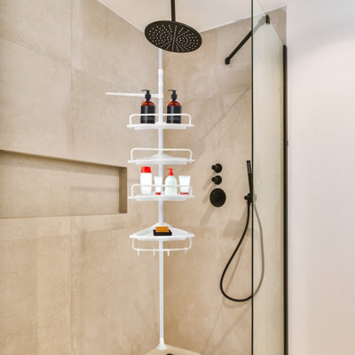 4-Tier Telescopic Corner Shower Caddy Bathroom Wall Shelf & Storage Organizer white