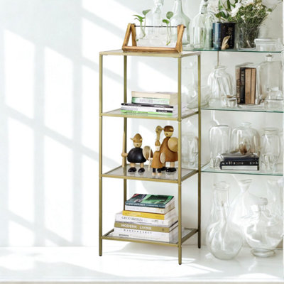 4 TIER TEMPERED GLASS STORAGE SHELVING UNIT GOLD