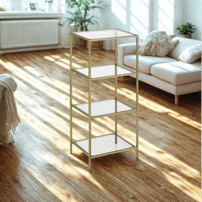 4 Tier Tempered Glass Storage Shelving Unit Gold