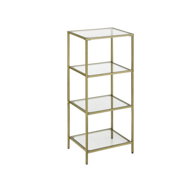 4 Tier Tempered Glass Storage Shelving Unit Gold