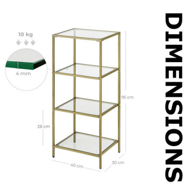 4 Tier Tempered Glass Storage Shelving Unit Gold
