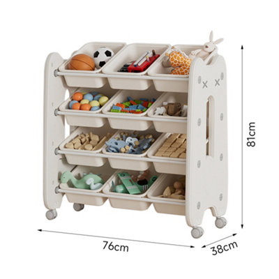 4 Tier Toy Storage Organizer with 12 Bins Rolling Toy Shelves Organize for Kids Bedroom Playroom Living Room