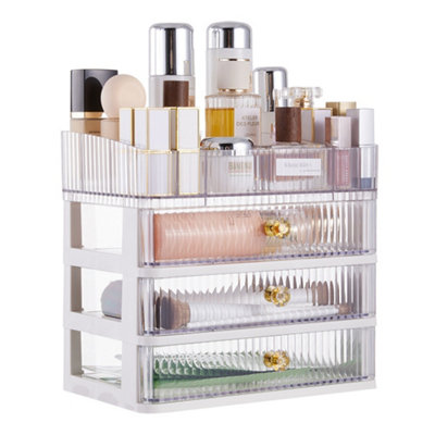 4-Tier Transparent Makeup Organizer with Drawers
