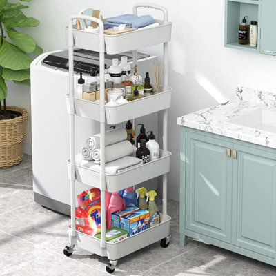 4-Tier Storage Trolley Slide Out Rolling Utility Shelf Rack Storage
