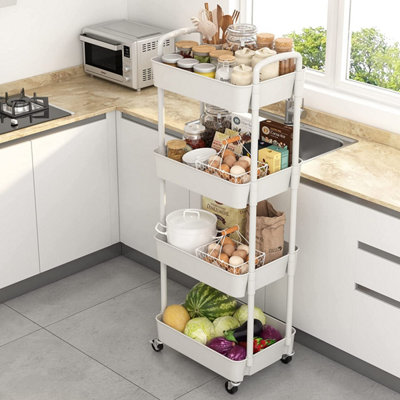 4-tier Trolley on Wheels, Kitchen Storage Utility Cart, Rolling Storage ...