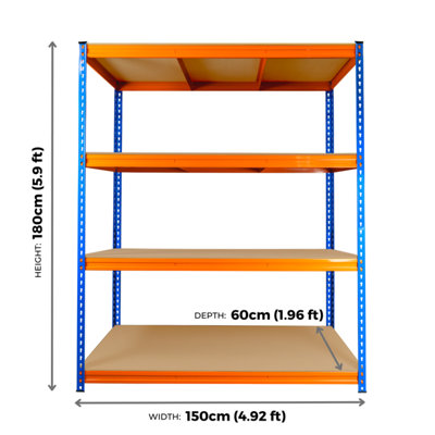 4 Tier ULTRA HEAVY DUTY Storage Racking 1800h x 1500w x 600d mm 350kg