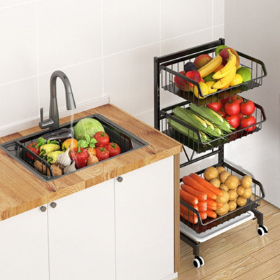 4 Tier Vegetable Fruit Storage Rack, Rolling Cart with Wheels