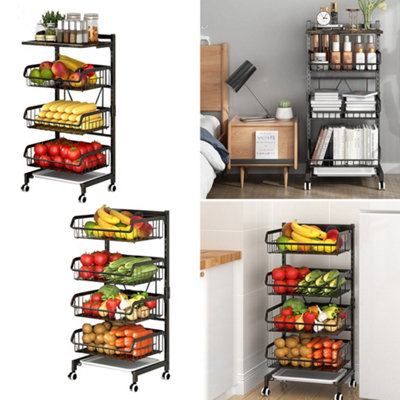 4 Tier Vegetable Fruit Storage Rack, Rolling Cart with Wheels