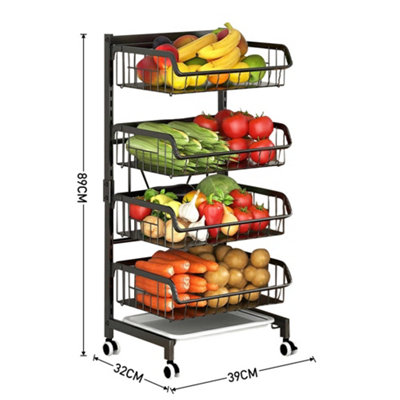 4 Tier Vegetable Fruit Storage Rack, Rolling Cart with Wheels
