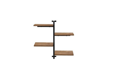 4 tier Vertical Black floating decorative hanging shelf with MDF wood rustic shelves and metal wire frame