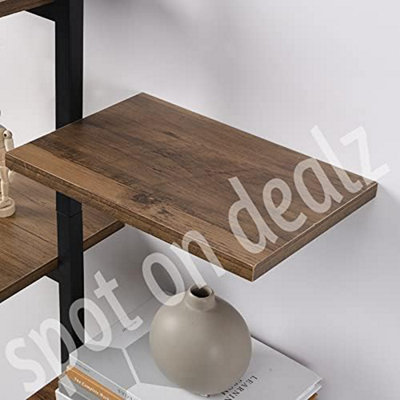 4 tier Vertical Black floating decorative hanging shelf with MDF wood rustic shelves and metal wire frame