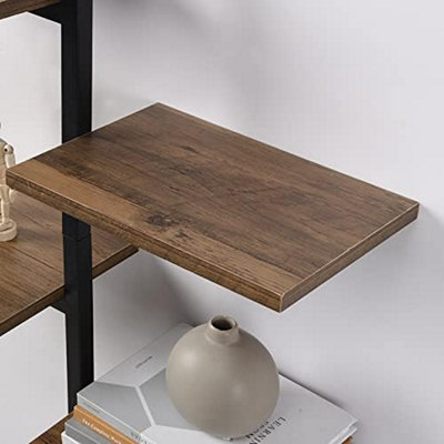 4 tier Vertical Black floating decorative hanging shelf with MDF wood rustic shelves and metal wire frame