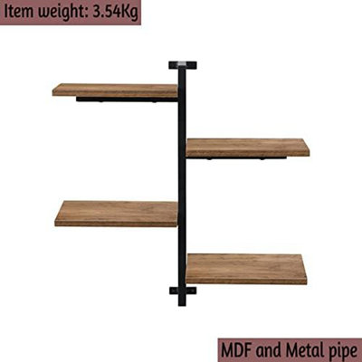 4 tier Vertical Black floating decorative hanging shelf with MDF wood rustic shelves and metal wire frame