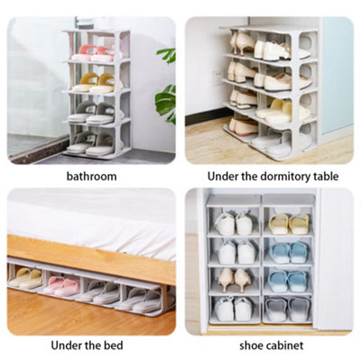4 Tier Vertical or Horizontal DIY Assembled Stackable PP Shoe Storage Rack