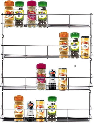 4 Tier Wall Mounted Metal Spice Rack Chrome Plated Cupboard & Pantry ...