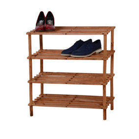 4 Tier Walnut Wooden Shoe Rack Footwear Storage Organiser Unit Shelf Trainers