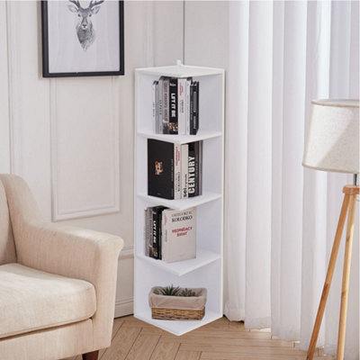 4 Tier White Corner Bookcase Bookshelf Storage Shelf Display Unit