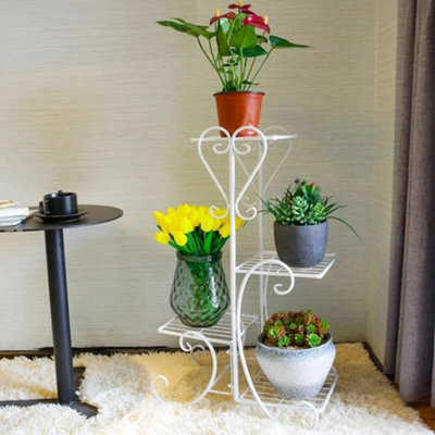 4 Tier White Elegant Sturdy Metal Planter Rack for Indoor and Outdoor