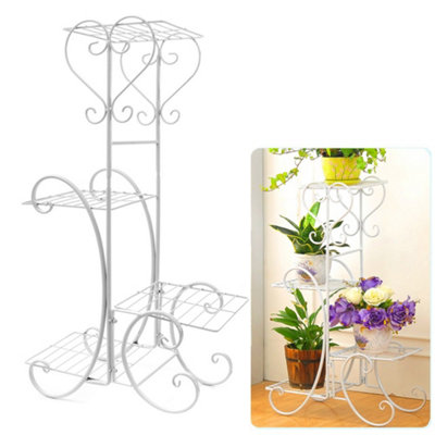 4 Tier White Elegant Sturdy Metal Planter Rack for Indoor and Outdoor