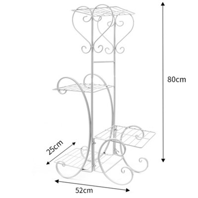 4 Tier White Elegant Sturdy Metal Planter Rack for Indoor and Outdoor